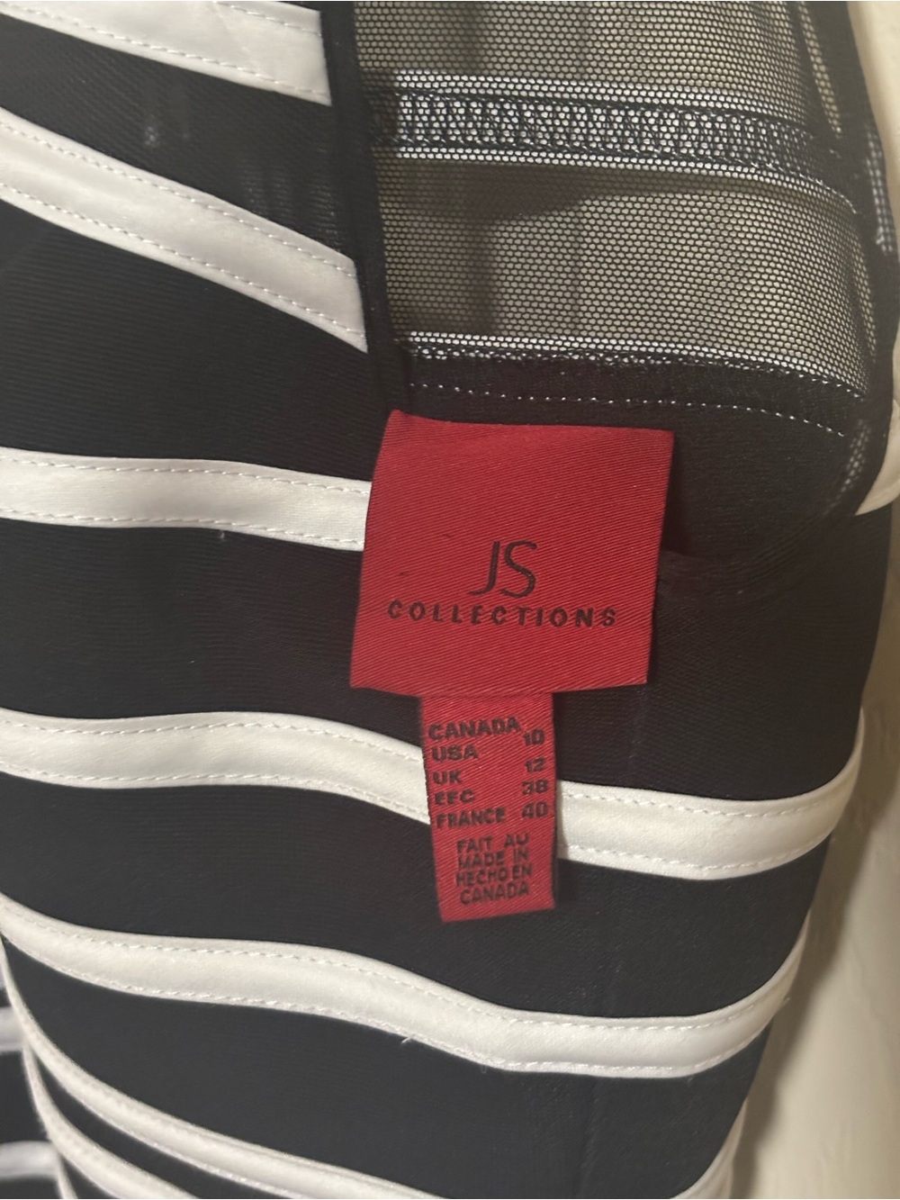 JS Collections Black White Striped Mesh Halter Top Size 10 - Picture 8 of 9